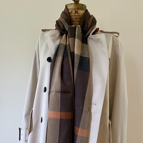 Burberry brown check silk blend scarf